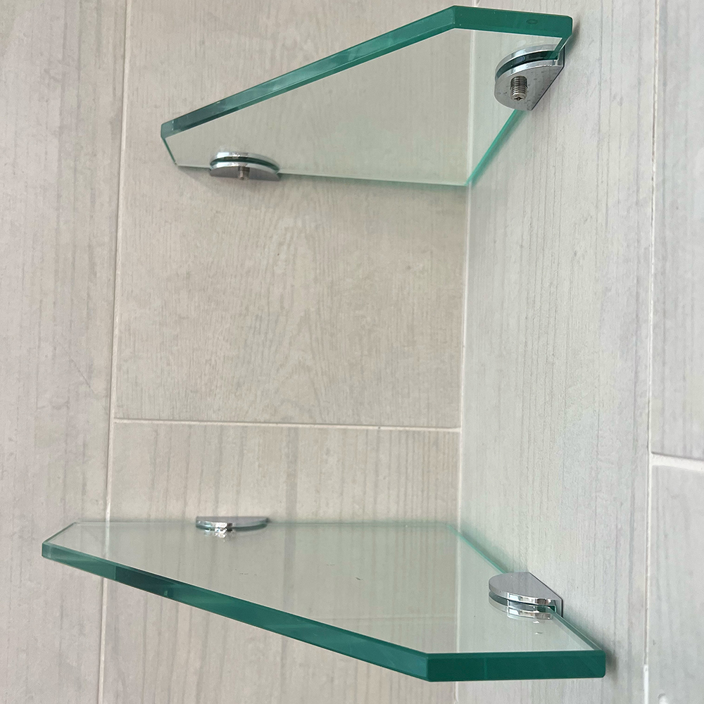 12 Inch x 8 Inch Corner Glass Shelf